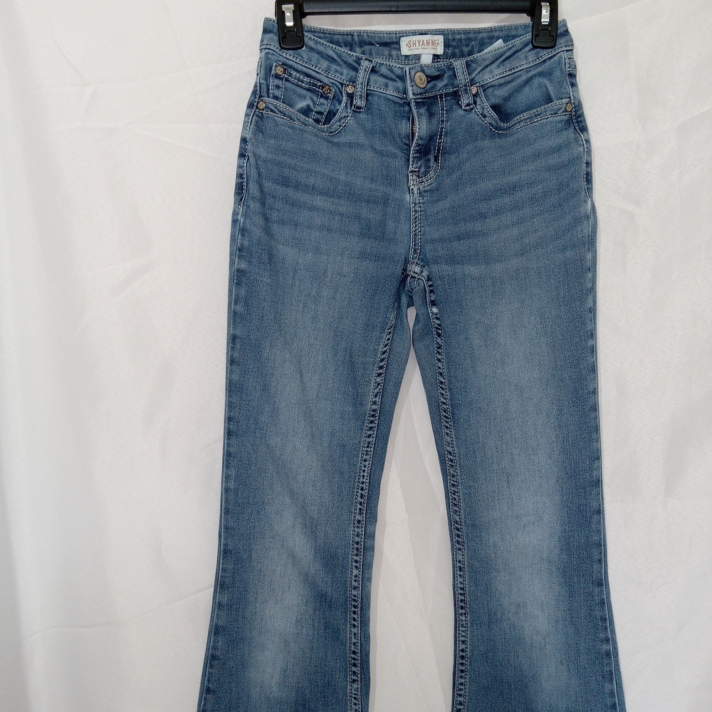 Shyanne Women Jeans 27 Blue Denim Flared Mid Rise Cotton 33 in Inseam Rodeo - Picture 3 of 14